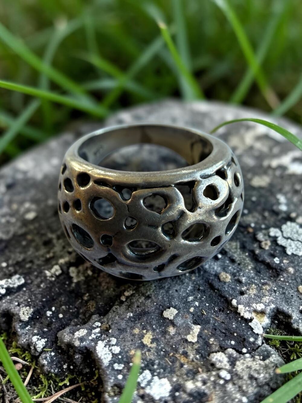 Vintage Sterling Silver Sculptural Openwork Dome Statement Ring Organic Cutout D